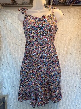 Old Navy Navy Multi Floral Tie-Shoulder Mini Dress